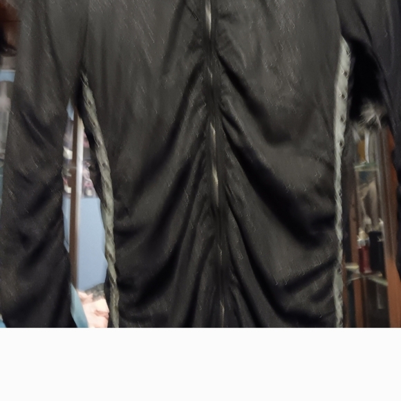 SALVAGE Glittery Black Zip Up Ruched Hoodie With Intricate Designs On It. S - Picture 5 of 6